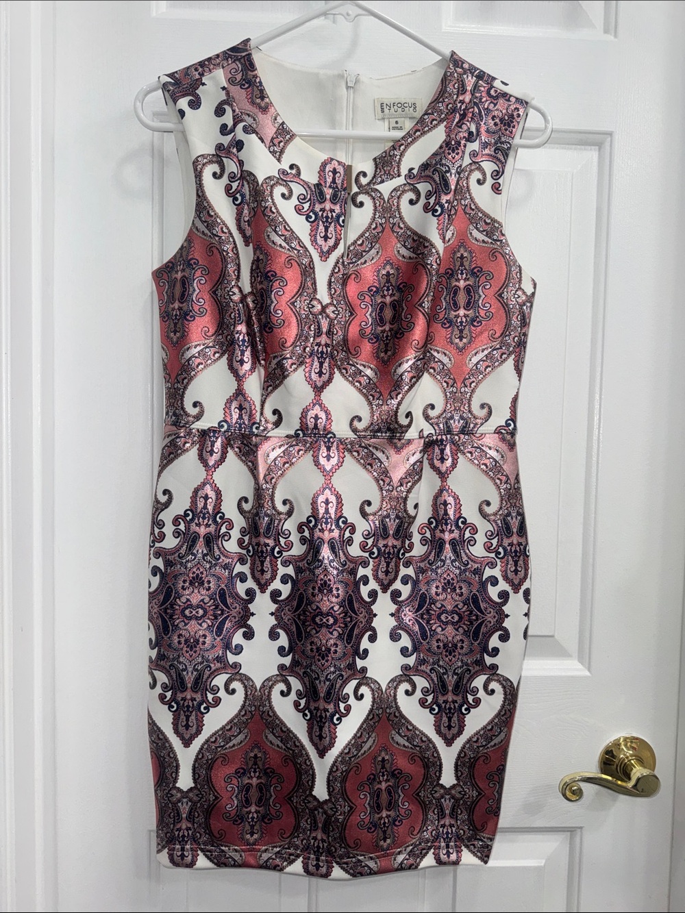 Enfocus Studio White Midi Dress with Pink Paisley Pattern